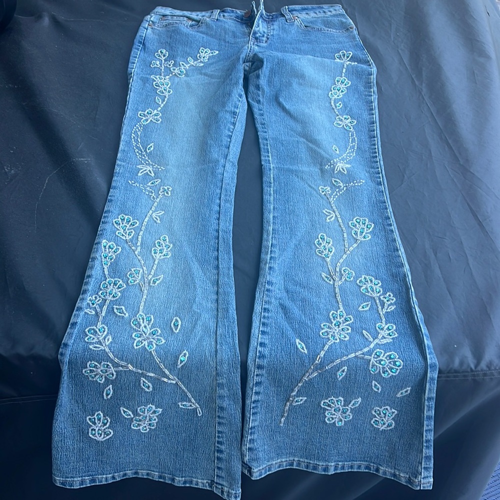 Forever 21 bedazzled crystal beaded boot cut jeans
